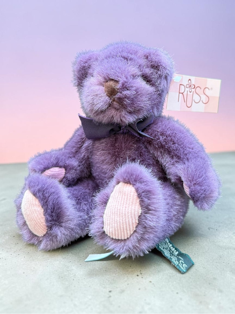NWT Russ Purple Plush Teddy Bear with Pink Corduroy Paw Pads